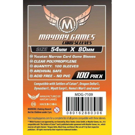 Mayday Games 100 Yucatan Narrow Card Sleeves (54x80mm)