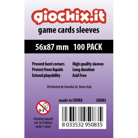 Giochix 100 transparent sleeves for cards 56x87mm