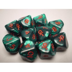 Chessex Specialty Dice Sets - Ankh d10 Set (Green marble with red numbers, 10 dice-set)