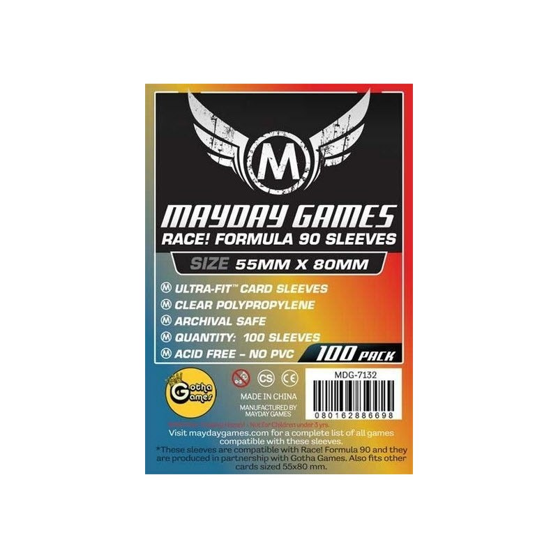 Mayday Games 100 fundas Race! Formula 90" Card Sleeves - Ultra Fit (55x80mm)